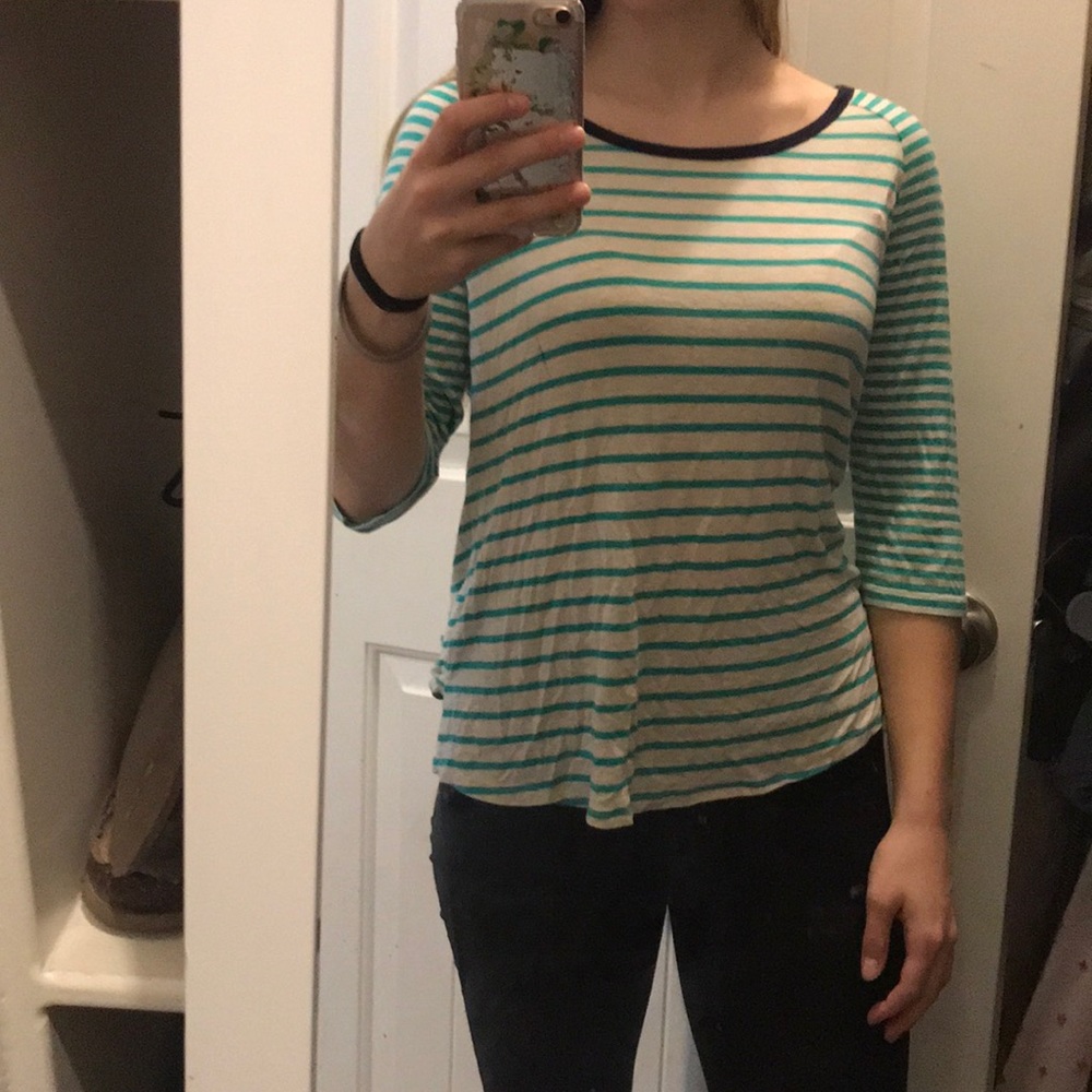 teal and white striped long sleeve